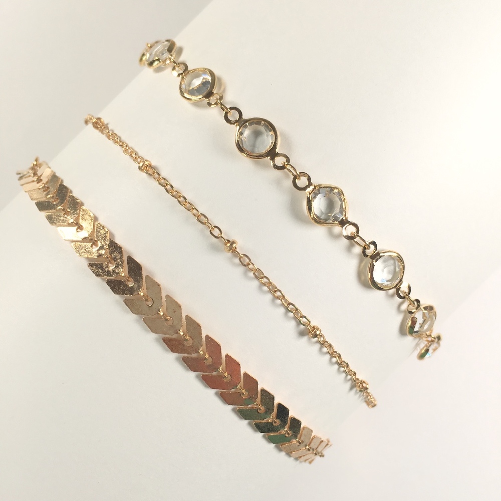 Crystal Chevron Anklet Set (3 pc.) - Picture 3 of 5
